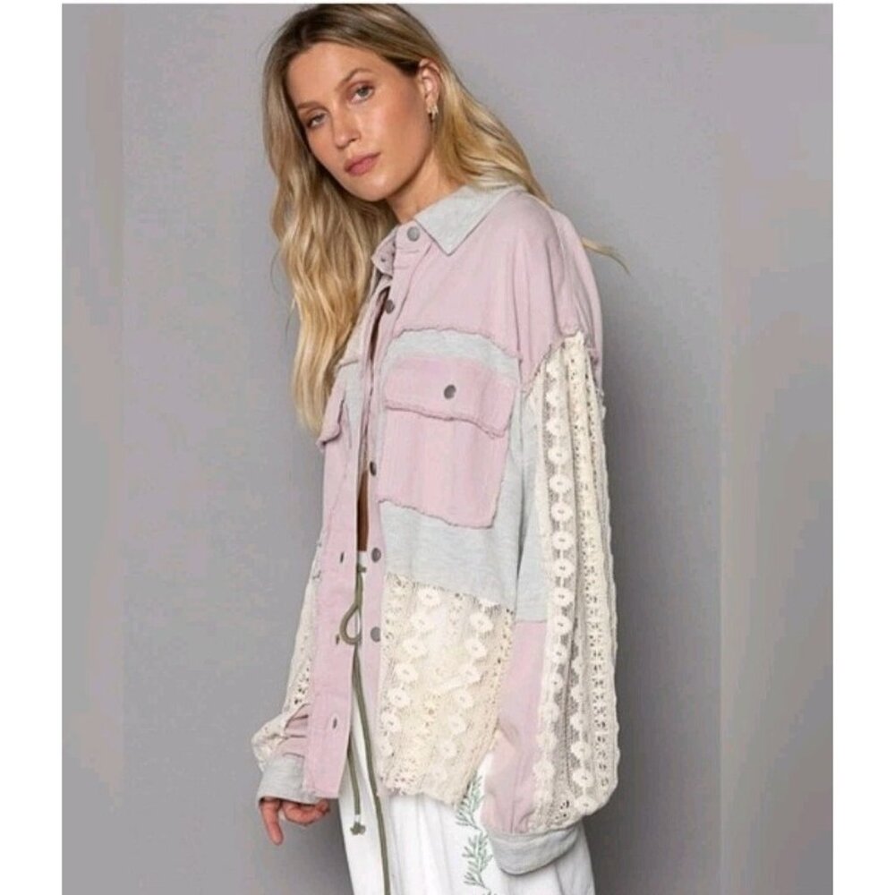 POL Honeylace Jacket Oversized Patchwork Purple L… - image 2